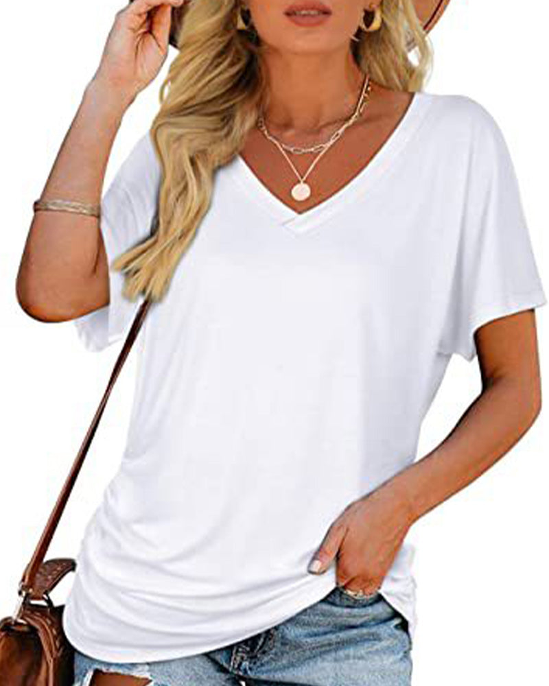 CAMISETA PLISADO LISO CUELLO DE V