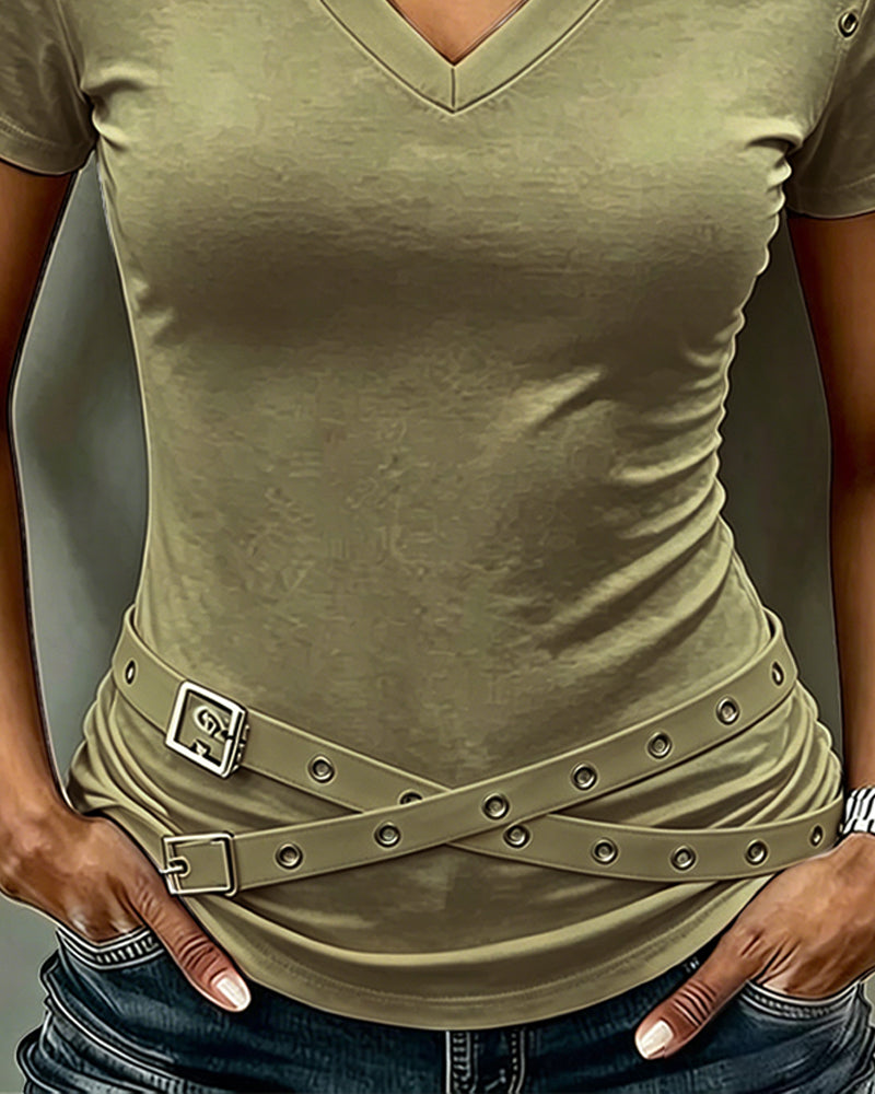 CAMISETA TIRA CRUZADA CALADO CORTE AJUSTADO