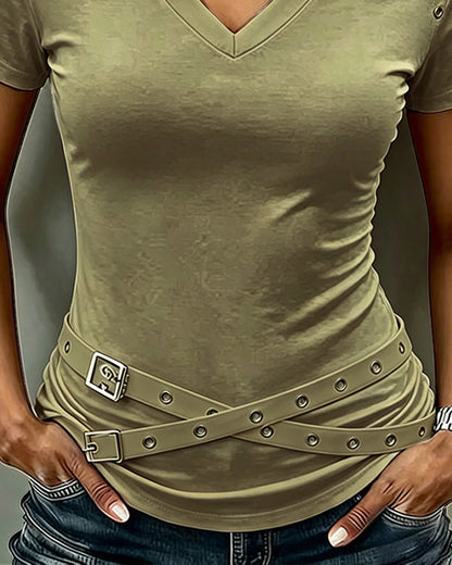 CAMISETA TIRA CRUZADA CALADO CORTE AJUSTADO