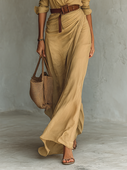 AUDREY | VESTIDO MAXI CON CINTURÓN Y MANGA LARGA