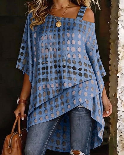 BLUSA ESTAMPADO LUNARES UN HOMBRO ASIMÉTRICA
