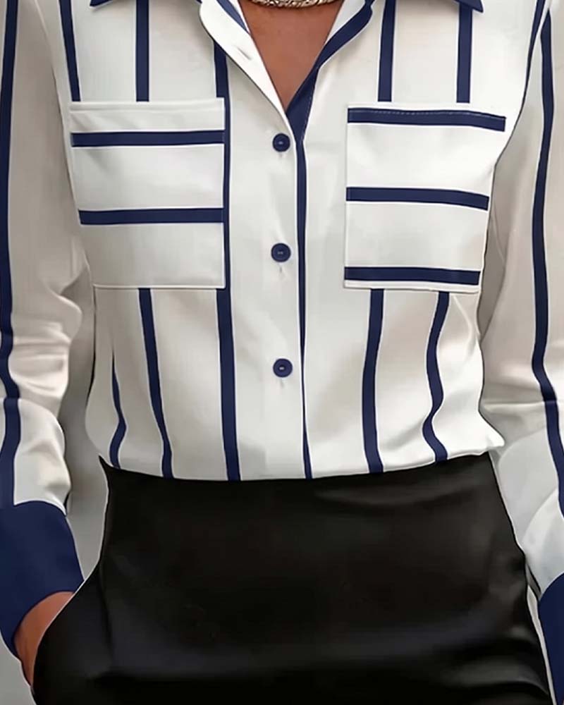 CAMISA A RAYAS BOLSILLO SATÉN CASUAL