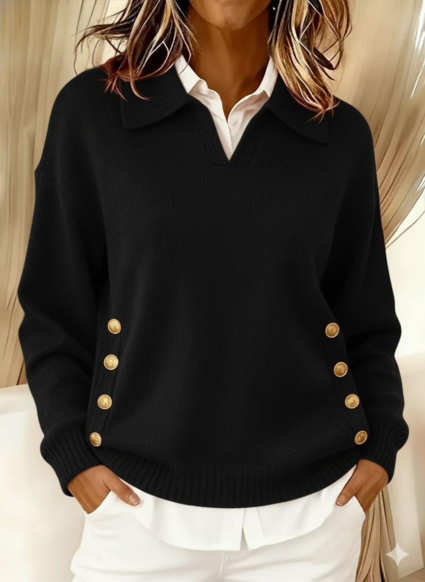 DARIA LORENA | JERSEY CON CUELLO POLO Y BOTONES DORADOS AVELINE