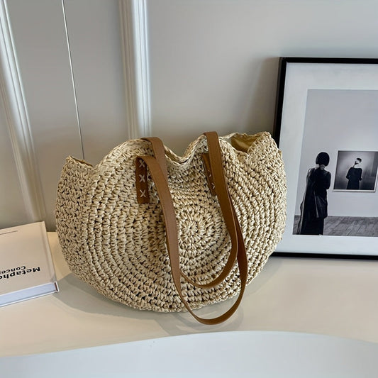 LISA | BOLSO REDONDO DE PAJA TRENZADA - BEIGE