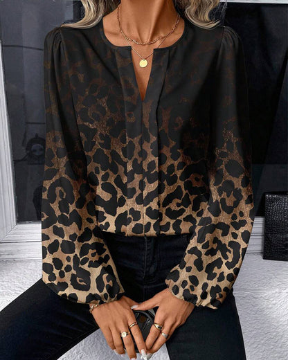 CAMISA MANGA ABULLONADA DEGRADADO ESTAMPADO DE LEOPARDO