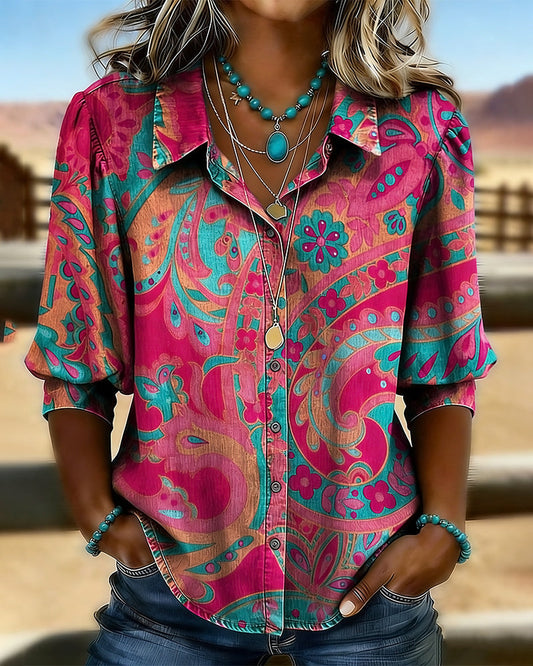 CAMISA MODERNO ESTAMPADA MANGA CORTA HOLGADO