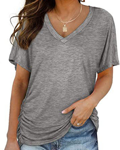 CAMISETA PLISADO LISO CUELLO DE V