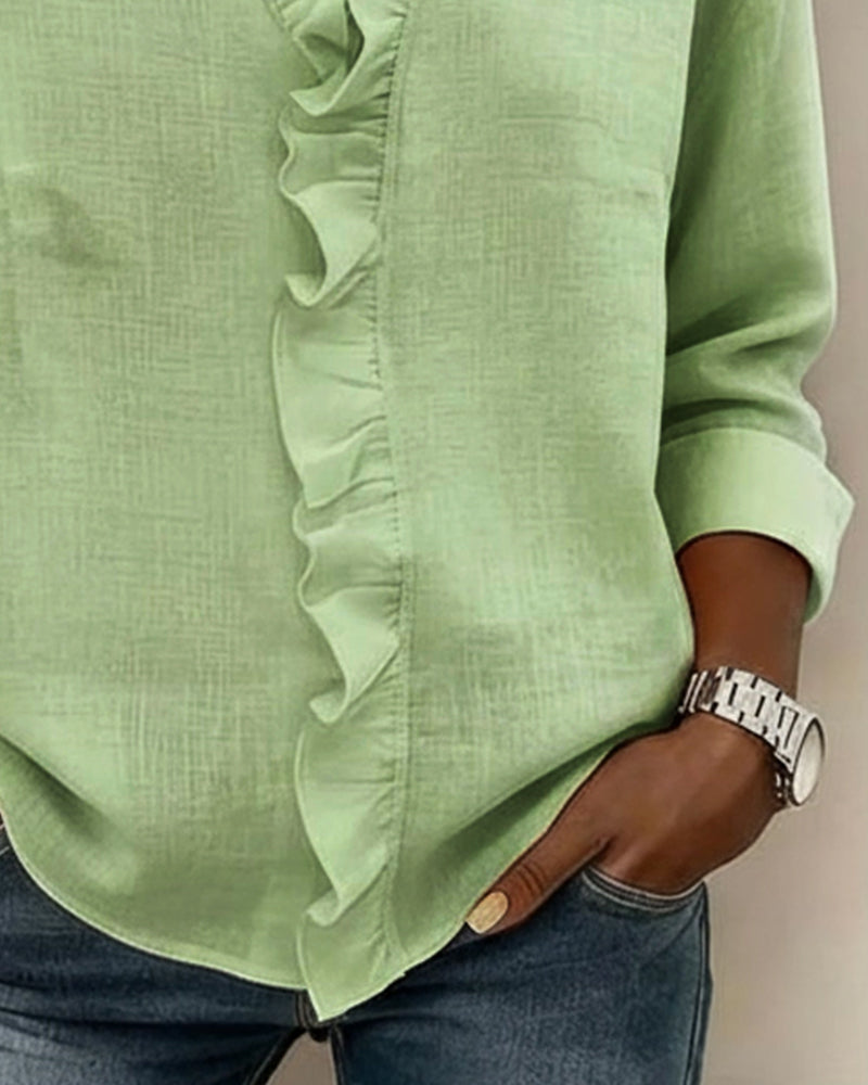 BLUSA FRUNCIDO CUELLO DE V MANGA LARGA