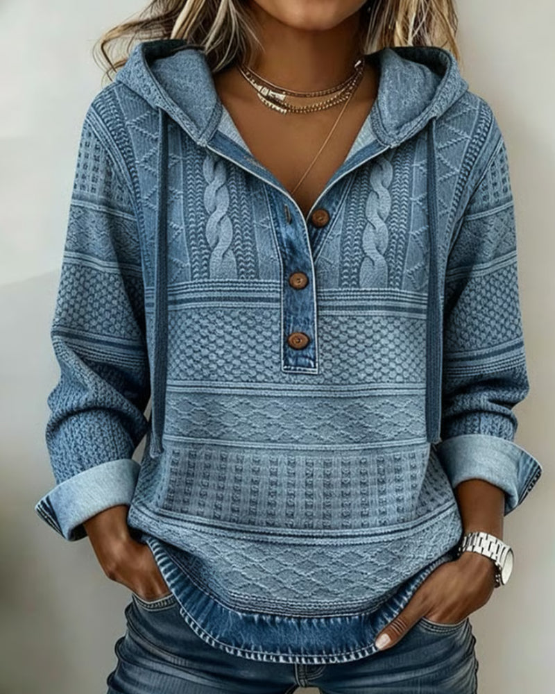 SUDADERA CON CAPUCHA DE DENIM CON ESTAMPADO TRENZADO Y DETALLES PATCHWORK