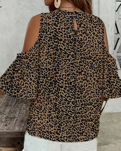 BLUSA ESTAMPADO DE LEOPARDO HOMBROS DESCUBIERTOS MODERNO