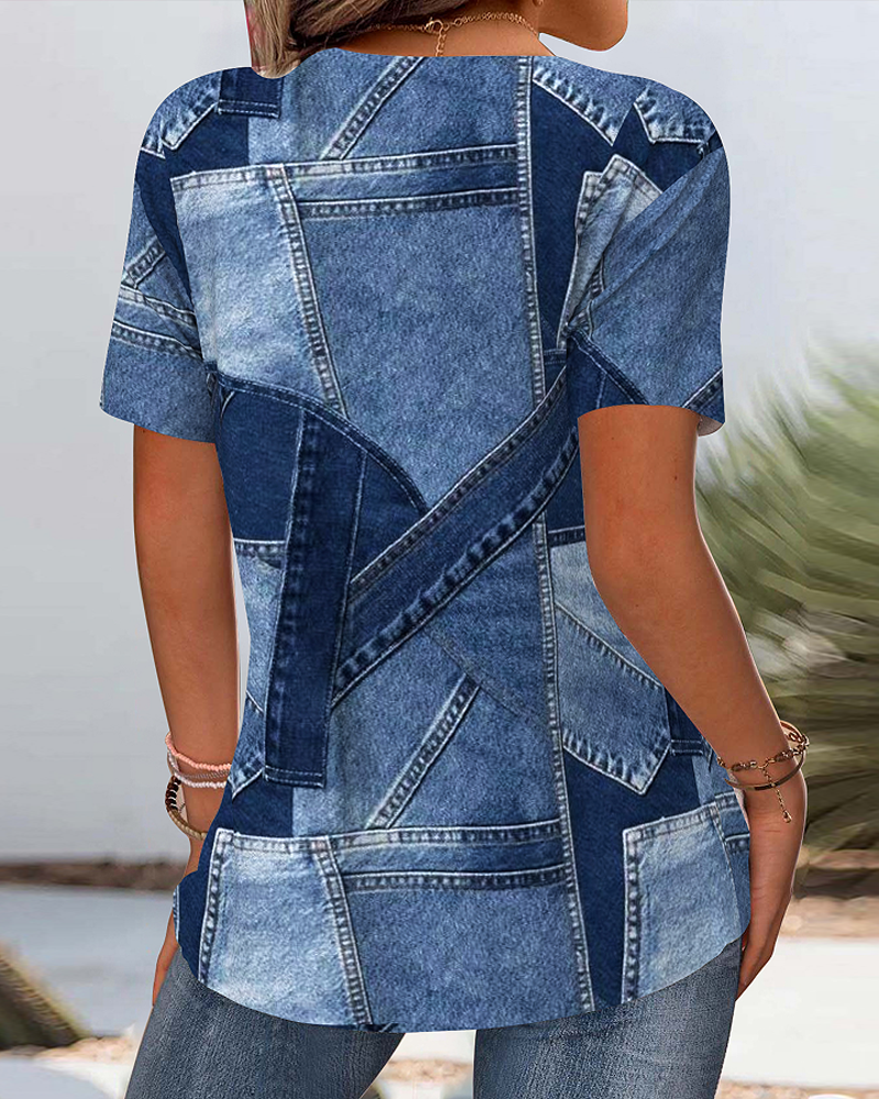 BLUSA VINTAGE DENIM CONTRASTE CALADA