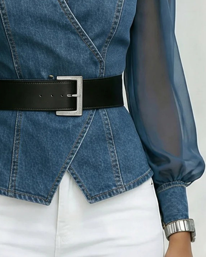 BLUSA ELEGANTE DE MALLA Y DENIM