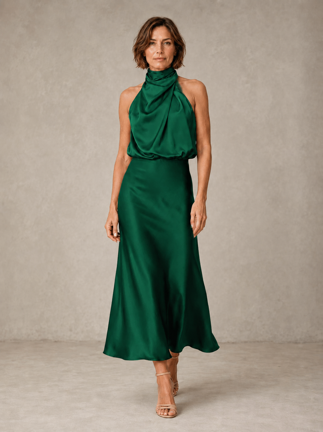 HARPER | VESTIDO DE NOCHE DE SATÉN CON CUELLO HALTER