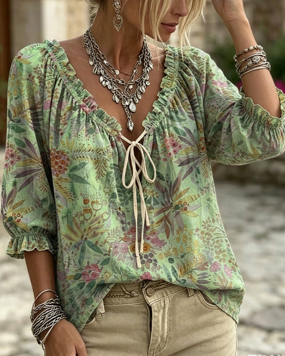 BLUSA CUELLO DE V CON CORDONES