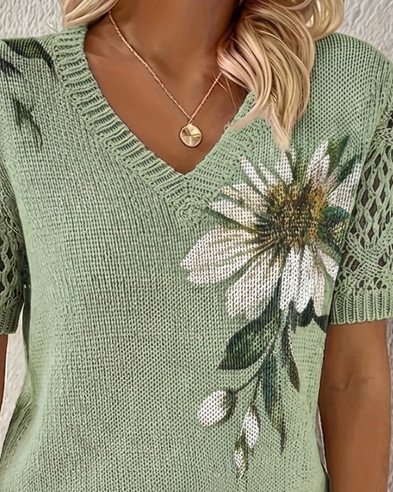 JERSEY CUELLO DE V DE PUNTO FLORAL