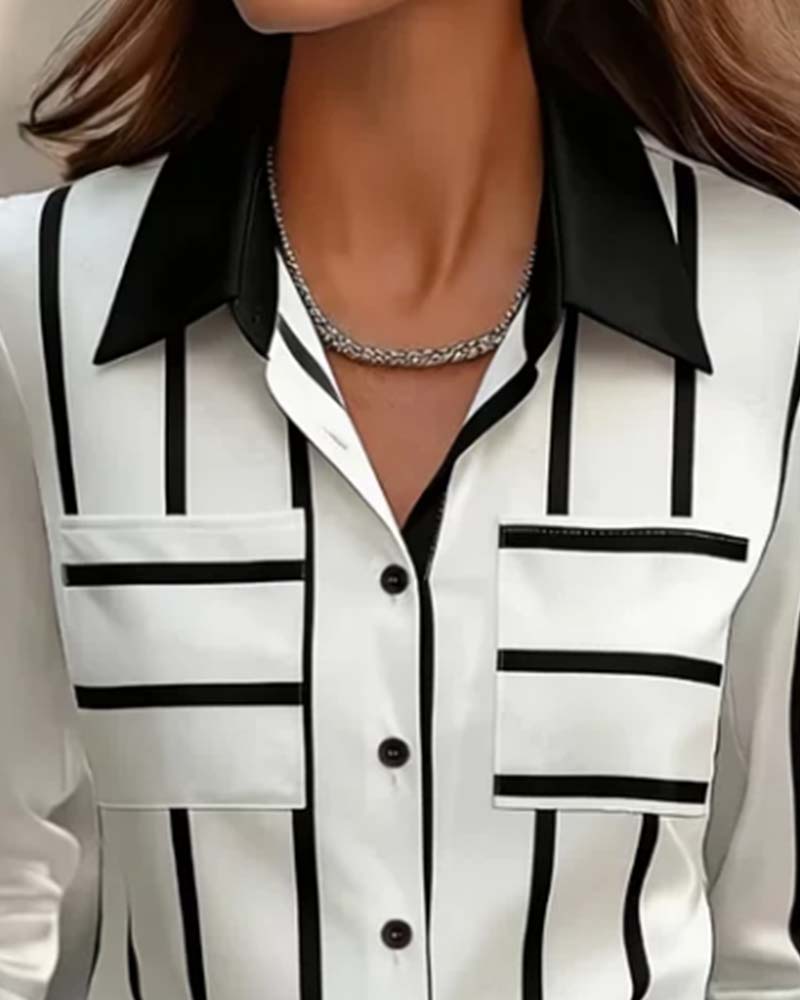 CAMISA A RAYAS BOLSILLO SATÉN CASUAL