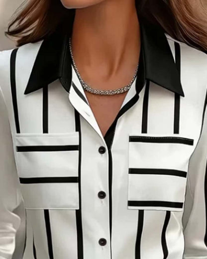 CAMISA A RAYAS BOLSILLO SATÉN CASUAL