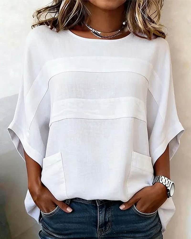 BLUSA 100% ALGODÓN MANGAS MURCIÉLAGO CORTE HOLGADO CUELLO REDONDO