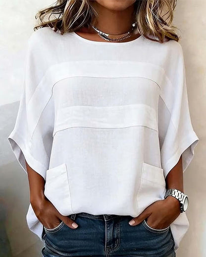 BLUSA 100% ALGODÓN MANGAS MURCIÉLAGO CORTE HOLGADO CUELLO REDONDO