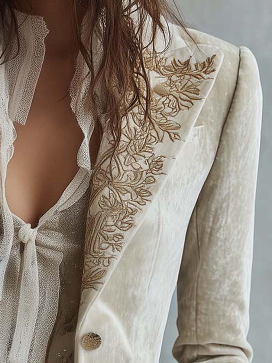 CONSTANCE | BLAZER MARFIL BORDADO DE SASTRERÍA