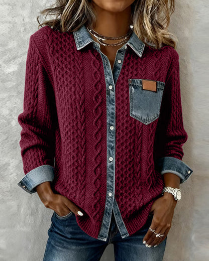 CAMISA MANGA LARGA CON PATCHWORK DENIM