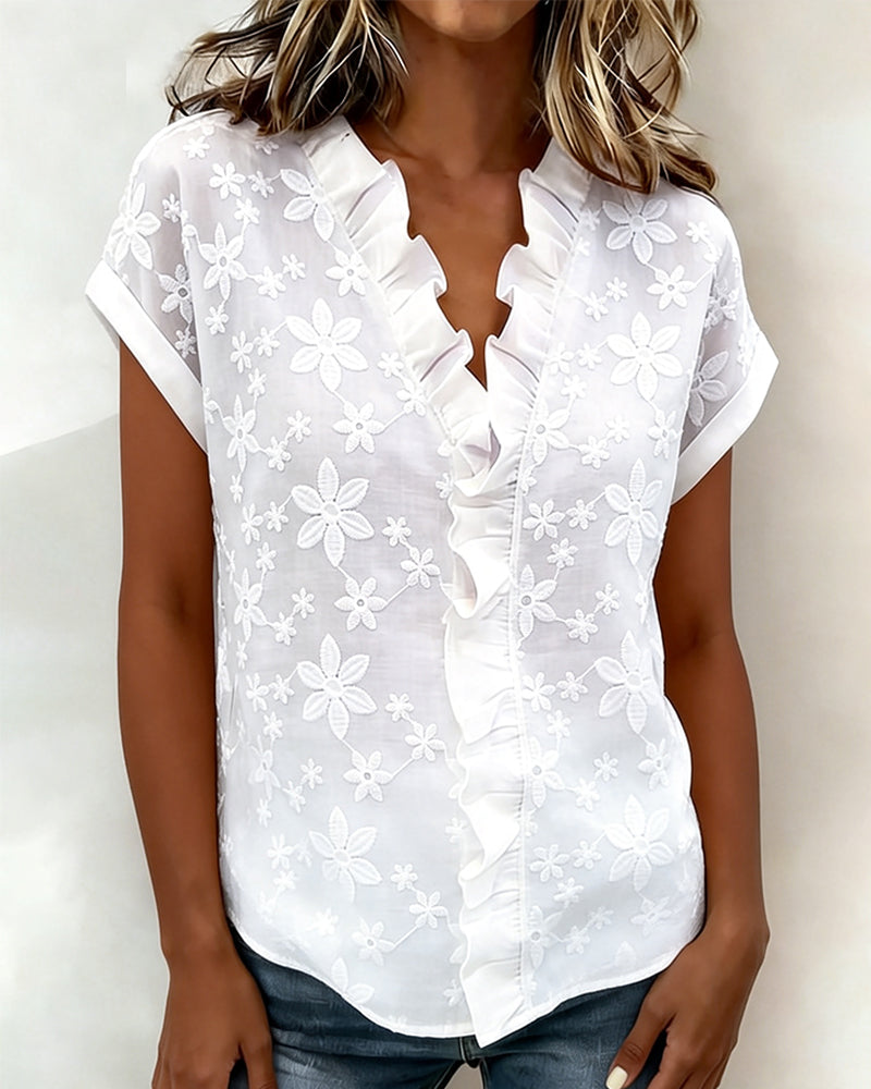BLUSA MANGA CORTA VOLANTE CUELLO DE V