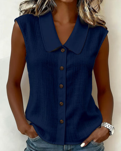 CAMISA SIN MANGAS CUELLO DE LINO Y ALGODÓN