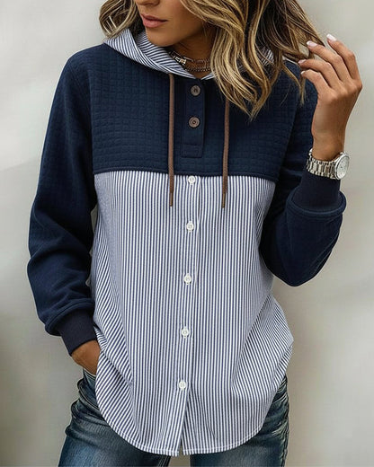 CAMISA ABOTONADA CON CAPUCHA RAYAS VERTICALES PATCHWORK