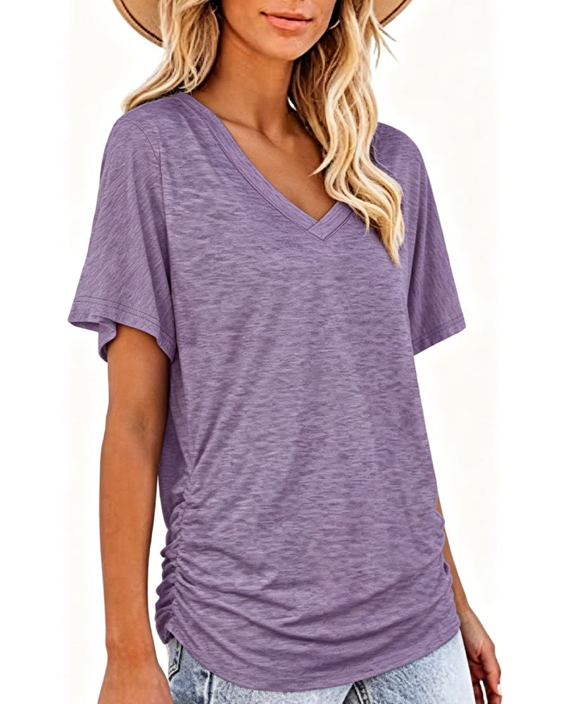 CAMISETA PLISADO LISO CUELLO DE V