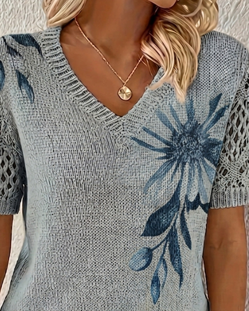 JERSEY CUELLO DE V DE PUNTO FLORAL