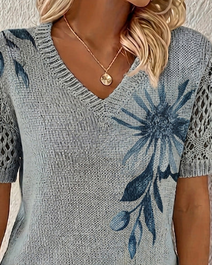 JERSEY CUELLO DE V DE PUNTO FLORAL