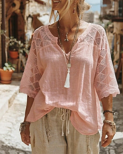 BLUSA LISA CON PANELES CUELLO DE V