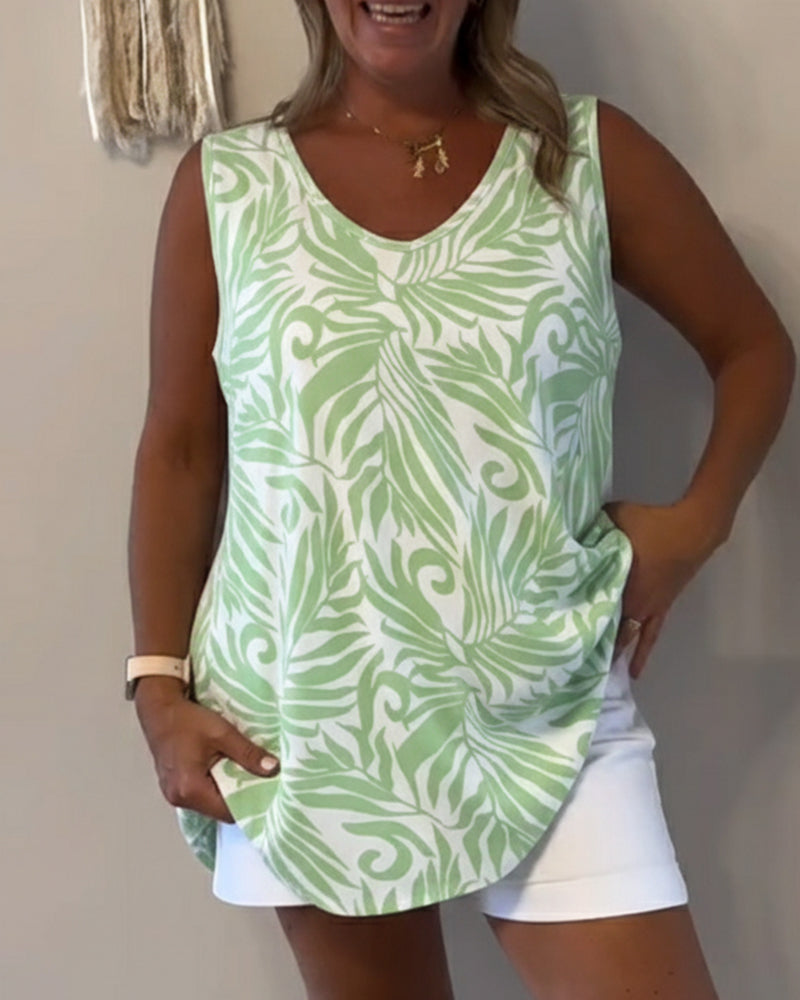 TOPS DE TIRANTES CORTE HOLGADO ESTAMPADO VEGETAL
