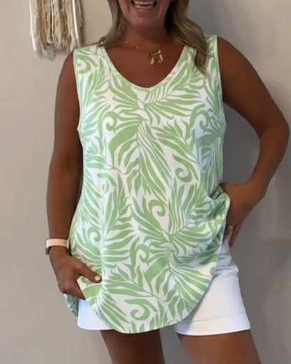 TOPS DE TIRANTES CORTE HOLGADO ESTAMPADO VEGETAL