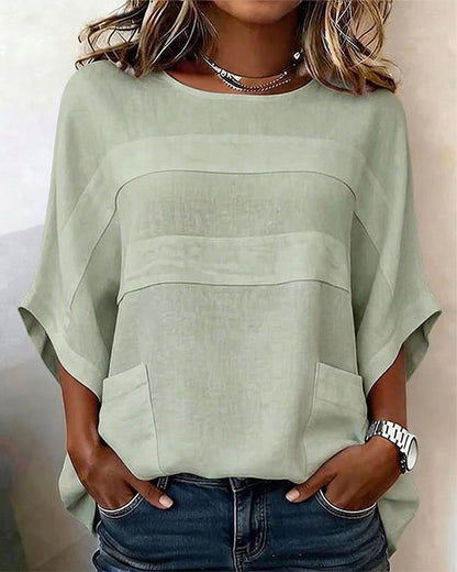 BLUSA 100% ALGODÓN MANGAS MURCIÉLAGO CORTE HOLGADO CUELLO REDONDO