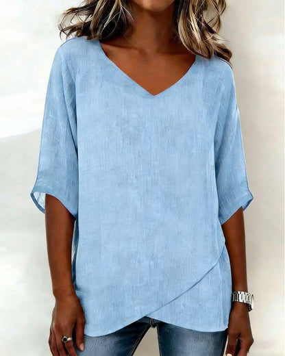 TOP BAJO ASIMÉTRICO LISO CUELLO DE V