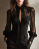 BLUSA ENCAJE-INSERTADO CUELLO ALTO LAZO