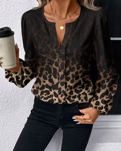 CAMISA MANGA ABULLONADA DEGRADADO ESTAMPADO DE LEOPARDO