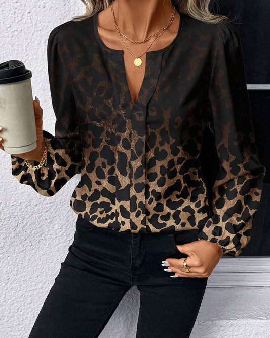 CAMISA MANGA ABULLONADA DEGRADADO ESTAMPADO DE LEOPARDO