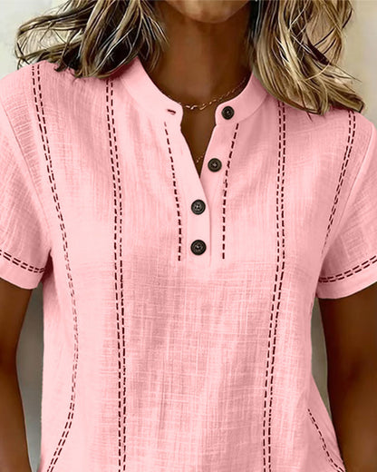 CAMISETA MODERNO CASUAL BOTÓN CUELLO DE V