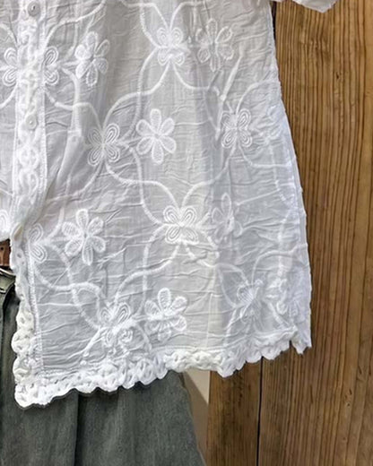BLUSA ENCAJE MANGA TRES CUARTOS