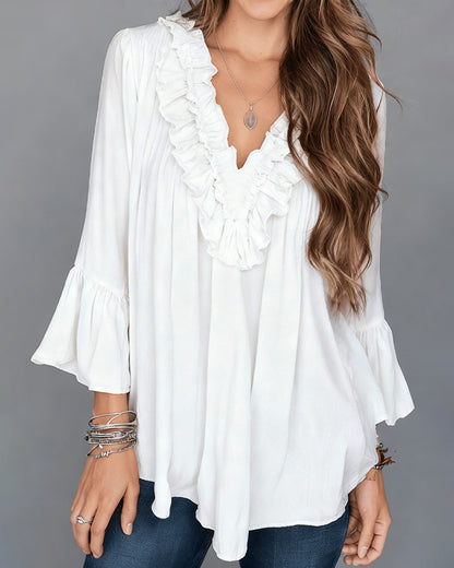 BLUSA ELEGANTE ESCOTE V VOLANTE