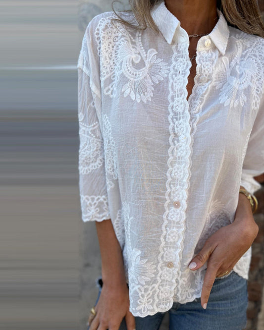 CAMISA LISA CUELLO VUELTO BOTONES ESTAMPADO