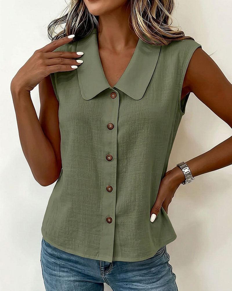 CAMISA SIN MANGAS CUELLO DE LINO Y ALGODÓN
