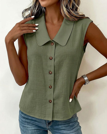 CAMISA SIN MANGAS CUELLO DE LINO Y ALGODÓN
