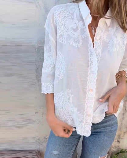 CAMISA LISA CUELLO VUELTO BOTONES ESTAMPADO