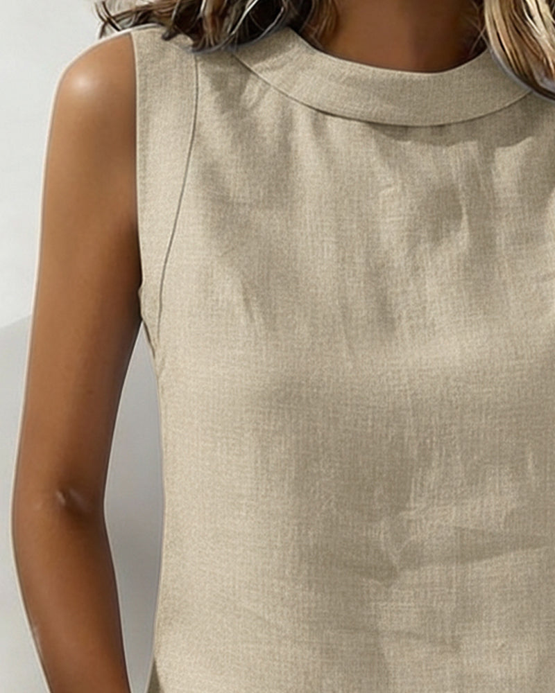 BLUSA SIN CUELLO SIN MANGAS ELEGANTE