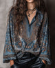 BLUSA RETRO ESTAMPADO CUELLO DE V SOLAPA SOFISTICADO