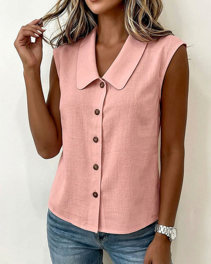 CAMISA SIN MANGAS CUELLO DE LINO Y ALGODÓN