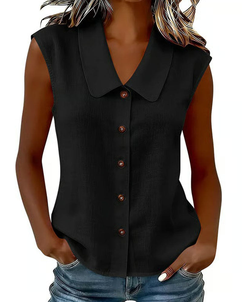 CAMISA SIN MANGAS CUELLO DE LINO Y ALGODÓN
